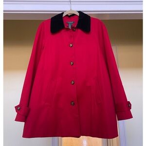 Lauren Ralph Lauren Medium Red Swing Coat with Black Collar in Excellent Cond.
